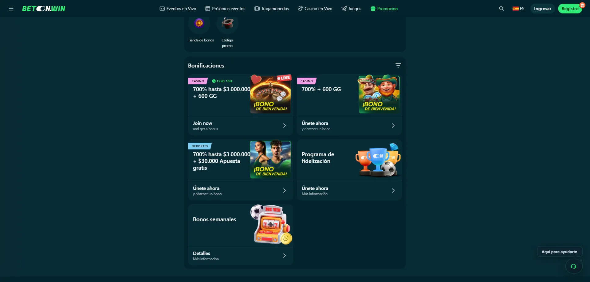 BetonWin Casino bono de bienvenida 50% primer dep&oacute;sito para jugadores