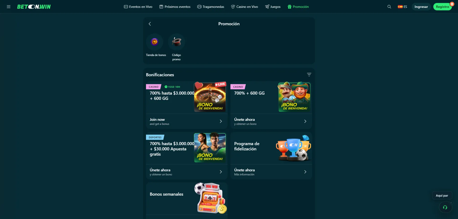 Bono de bienvenida BetonWin Casino 150% hasta 500.000 CLP más giros gratis